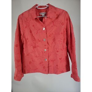 Rafael Coral‎ 100% Silk Floral Embroidered Blazer Button Jacket Size 10 Petite